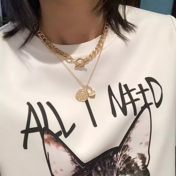 Gold Multi Layer Cuban Link  Necklace - Picture 2 of 5